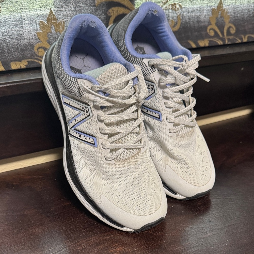 New Balance Women's Cream and Blue Athletic Shoes